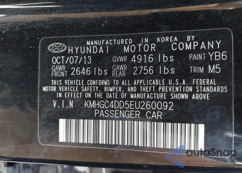 2014 Hyundai Genesis 3.8 z USA, uszkodzony, nr VIN KMHGC4DD5EU260092